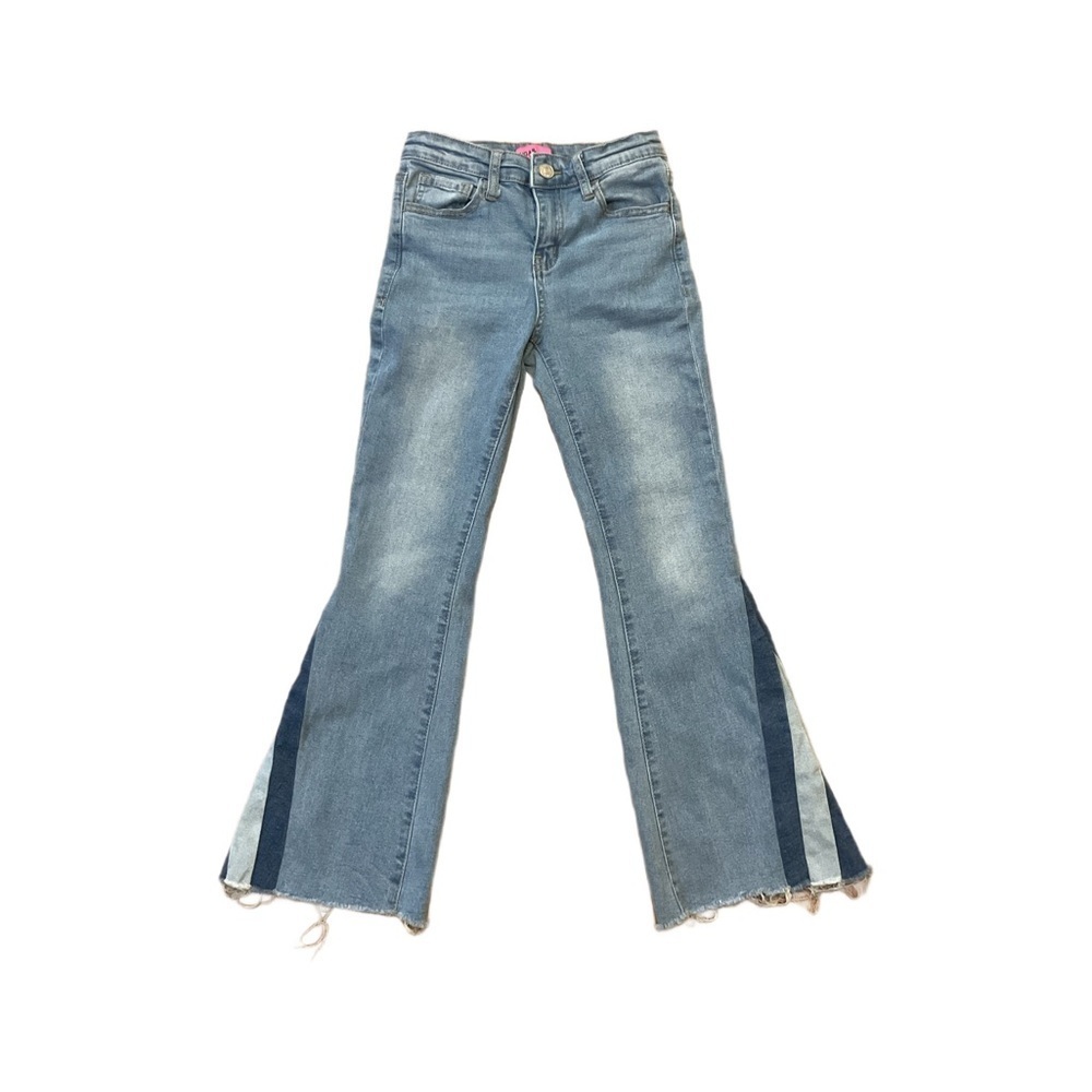 Blue Flared girls Jeans western denim pants twisted seam